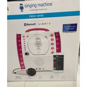 Singing Machine Bluetooth Karaoke System With LED Disco Lights & Mic -Pink/White